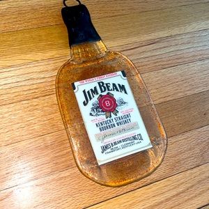 Jim Beam Bourbon flattened glass bottle cheese tray